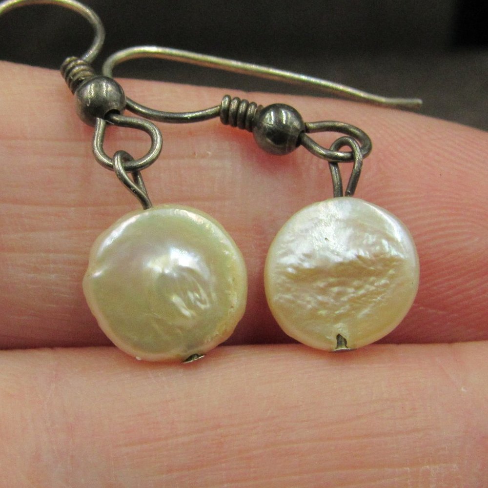 Sterling Silver Circle Shell Rustic Earrings - image 1